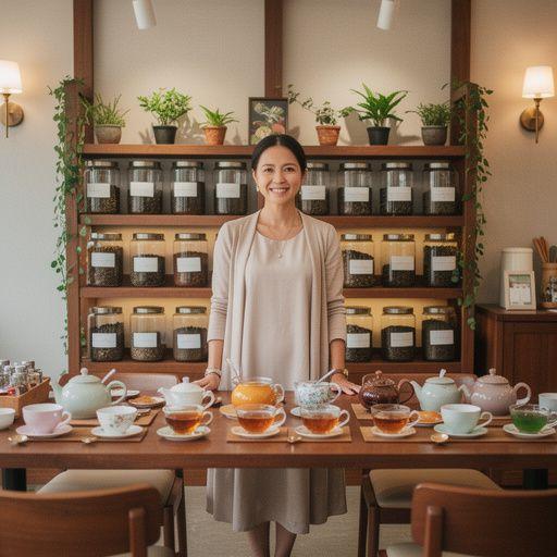 Pokojná scenéria s čajom a voňavými sušenými kvetmi na pozadí.